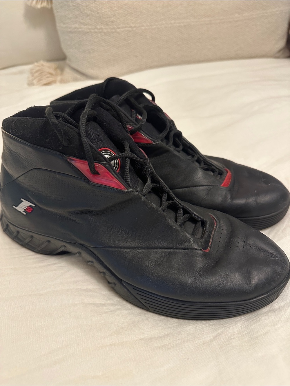 Vintage Iverson Reebok Black and Red Men's Athletic High-Top Sneakers